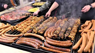 Huge Street Food Event. Christmas Food Market in Krakow, Poland  Old Town Market Square