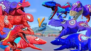 6 BLUE CAPTAIN AMERICA Vs 6 RED & BLUE SPIDER-MAN ! Super Hero Dinosaurs !