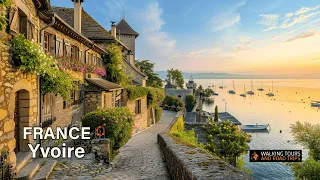 Yvoire Beautiful French Village Walking Tour - Flowered Medieval Town and Port - Relaxing Video 4K