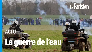 Véhicules de gendarmerie incendiés, gaz lacrymo... affrontements en cours contre les mégabassines