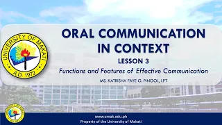 Lesson 3 (Part 1): Functions and Features of Effective Communication | Oral Communication in Context