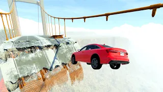 Bridge Jump AUDİ Cars Bump Impact Crash Falling from high - BeamNG #1