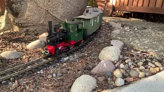 LGB Stainz mit DEV Rollbock GmP auf meiner Gartenbahn