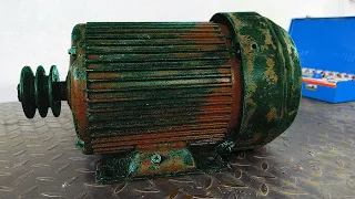 QH Restoration of Old Strange Rusty Damaged 3 Phase Motor// Restoration of Burnt 3 Phase Motor