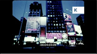 1970s New York, Times Square at Night, Neon Lights, 16mm