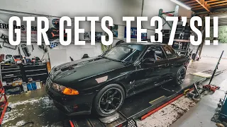 INSTALLING NEW WHEELS ON THE SKYLINE GTR! Volk Racing TE37 SL