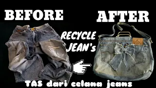 DIY  reuse old jeans into cool bag | purse from old jeans | remake jeans | recycle jeans | purse bag