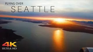 FLYING OVER SEATTLE | BEAUTIFUL SUNSET | RELAXING MUSIC | 4K