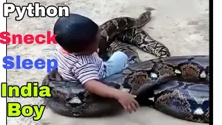 The Indian boy sleep with a python snake