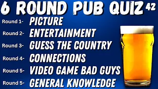 Virtual Pub Quiz 6 Rounds: Picture, Entertainment, Geography, Video Game and General Knowledge No.42