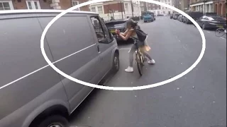 Cyclist Girl hit workmen and broke Van Drivers!!