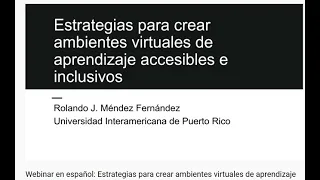 Webinar en español: Estrategias para crear ambientes virtuales de aprendizaje