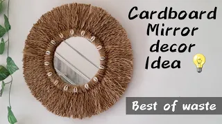 Low cost DIY mirror idea from cardboard and jute rope.