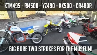 HONDA CR 500, KAWASAKI KX500, KTM 495, YAMAHA 490, SUZUKI RM500 TWO STROKE SHOOTOUT BIKES ARRIVAL