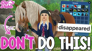 DO NOT DO THIS!! YOU COULD LOSE ALL YOUR ITEMS!! STAR STABLE 😱