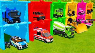 TRANSPORTING TRUCKS, BULLDOZER & EMERGENCY VEHICLES WITH BIG TRUCKS! Farming Simulator 22