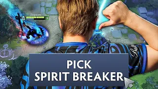 That game Topson picks SPIRIT BREAKER MID!