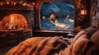 ❄️ 𝗦𝗻𝗼𝘄𝘆 Hobbit Home Cabin Ambiance with Relaxing Wind and Fireplace Sounds for Sleeping