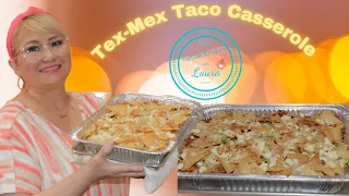 Easy Tex-Mex Cheesy Ground Beef, Bean & Tortilla Chips Taco Casserole Bake Recipe