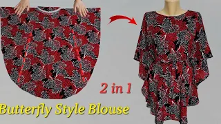 ✅New Idea Butterfly Style Blouse Size Fit All 🦋 Circular Blouse ✅ Elastic Neckline Blouse