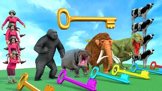Choose The Right Key With Gorilla Mammoth Elephant Cow Dinosaur Max Level Tower Run Game