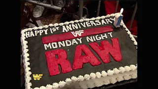 Macho Man Randy Savage shoves WWF Raw 1st Anniversary Cake in face of I.R.S! 1994