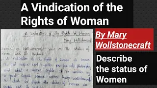 A Vindication of the Rights of Women by Mary Wollstonecraft l Status of women and it's problem l