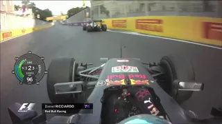 F1 2016 Daniel Ricciardo 357 km/h Baku Overtake - Race Onboard | With Telemetry