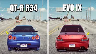 NFS Heat: NISSAN SKYLINE GT-R R34 VS MITSUBISHI LANCER EVO IX (WHICH IS FASTEST?)