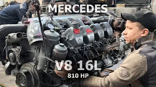 V8 16L. 810 L/S. ASSEMBLY AND STARTING THE ENGINE. Overhaul of Mercedes Actros