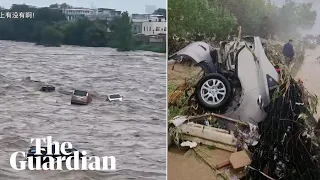 China: cars swept away by flood waters in Beijing after Typhoon Doksuri