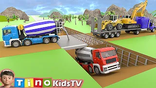 Excavator & Wheel Loader Trailer Trucks for Kids | Underpass Road Construction