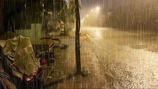 Falling Asleep in One Minute with Terrible Heavy Rain Storm Like a Stream at Night - Sleep Sounds