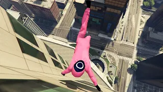 GTA 5 Squid Game Guard Jumping Off Highest Buildings (Ragdols & Fails) #2