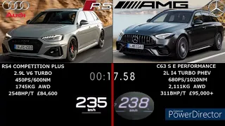 AUDI RS4 PERFORMANCE PLUS 450PS VS MERCEDES AMG C63 S E PERFORMANCE 680PS ACCELERATION 0-250KM/H