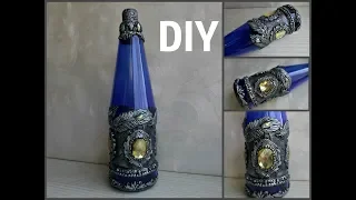 Декор бутылки самодельной массой  #Glassbottledecoration #GlassBottleArt