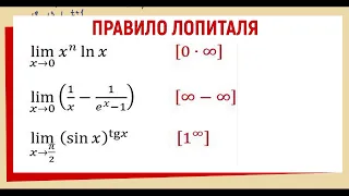 36. Правило Лопиталя  [0∙∞], [∞-∞], [1^∞ ] Примеры