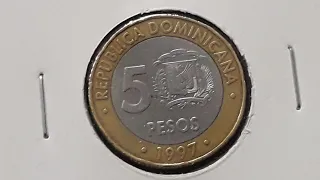 5 Pesos Bi-Metallic Coin 1997, Dominican Republic