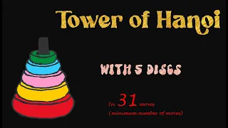 Classic Math Puzzle - Tower of HANOI - using 5 discs -  solved using 31 (minimum number of) moves