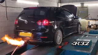 Golf R32 Dyno Huge Flames - Over Run Remap | Pops & Bangs Exhaust