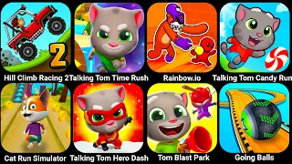 Hill Climb Racing, Talking Tom Time Rush, Rainbow Io, Tom Candy Run, Talking Tom Blast Park...