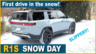 Rivian R1S First Drive in the Denver Snow! - 22s are a little Slippy! | Rivian Dad