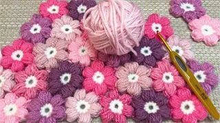 How to crochet  puff flower blanket/rug.Puff stitch tutorial.