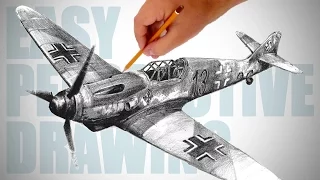 How to draw WW2 aircraft (Messerschmitt Bf 109) - Easy Perspective Drawing 26