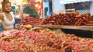 Italy Street Food Festival. Huge Pan of Tripe, Mixed Grill of Irish  Meat, Octopus Kebab and more