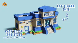 Create Simple Aesthetic Police Station in Blender 🚓 - Grease Pencil & Toon Shader ✏️ - With Voice 💫