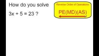 Solve 3x + 5 = 23