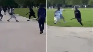 Hyde Park attack: Terrifying moment man chased and stabbed by machete-wielding gang