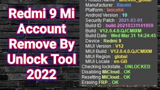 Redmi 9 mi account remove Done By unlock tool 2022