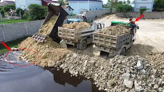 Full Project Best Activity Build Road and landfill by Dozer D21A and D20P with many trucks unloading